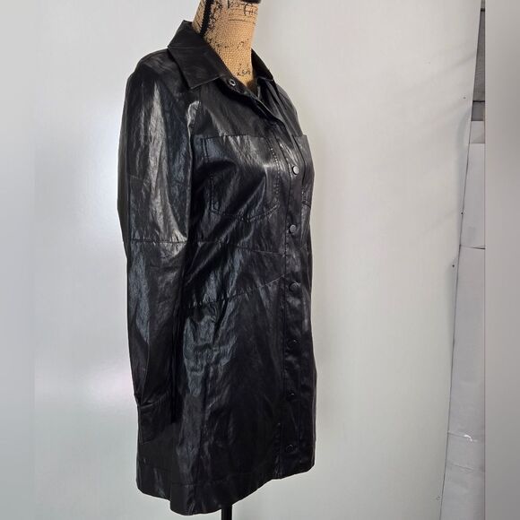 Zara Bloggers Favorite Faux Leather Long Sleeve Mini Dress Sz S Black NWOT - Picture 4 of 15